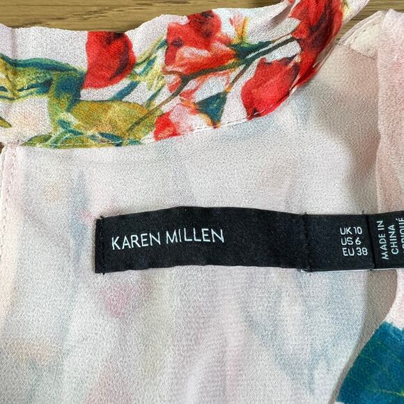 Karen Millen Romantic Floral Pleated Chiffon Midi Dress Sz 6 Statement Old Money - Picture 5 of 7